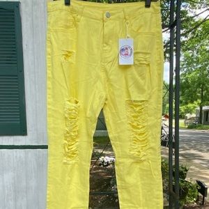 Yellow Bellbottom distressed jeans!